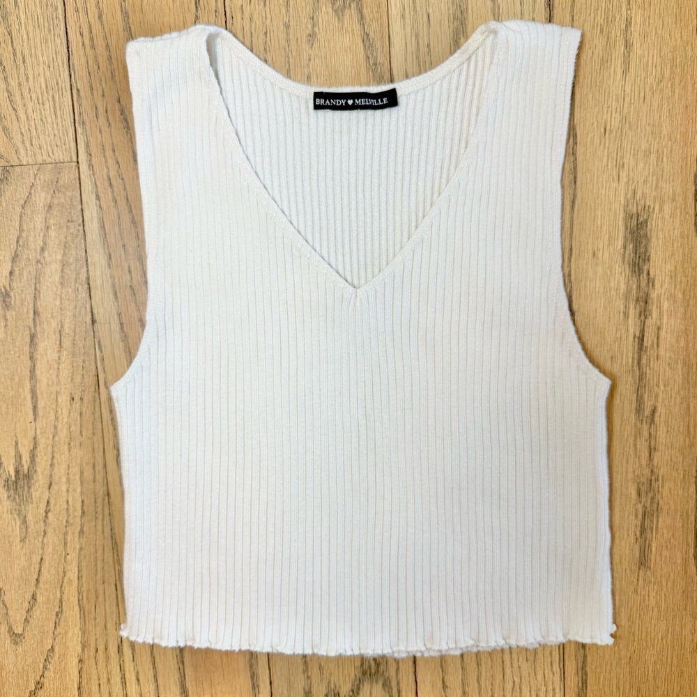 Brandy Melville Ivory Ribbed V-Neck Tank